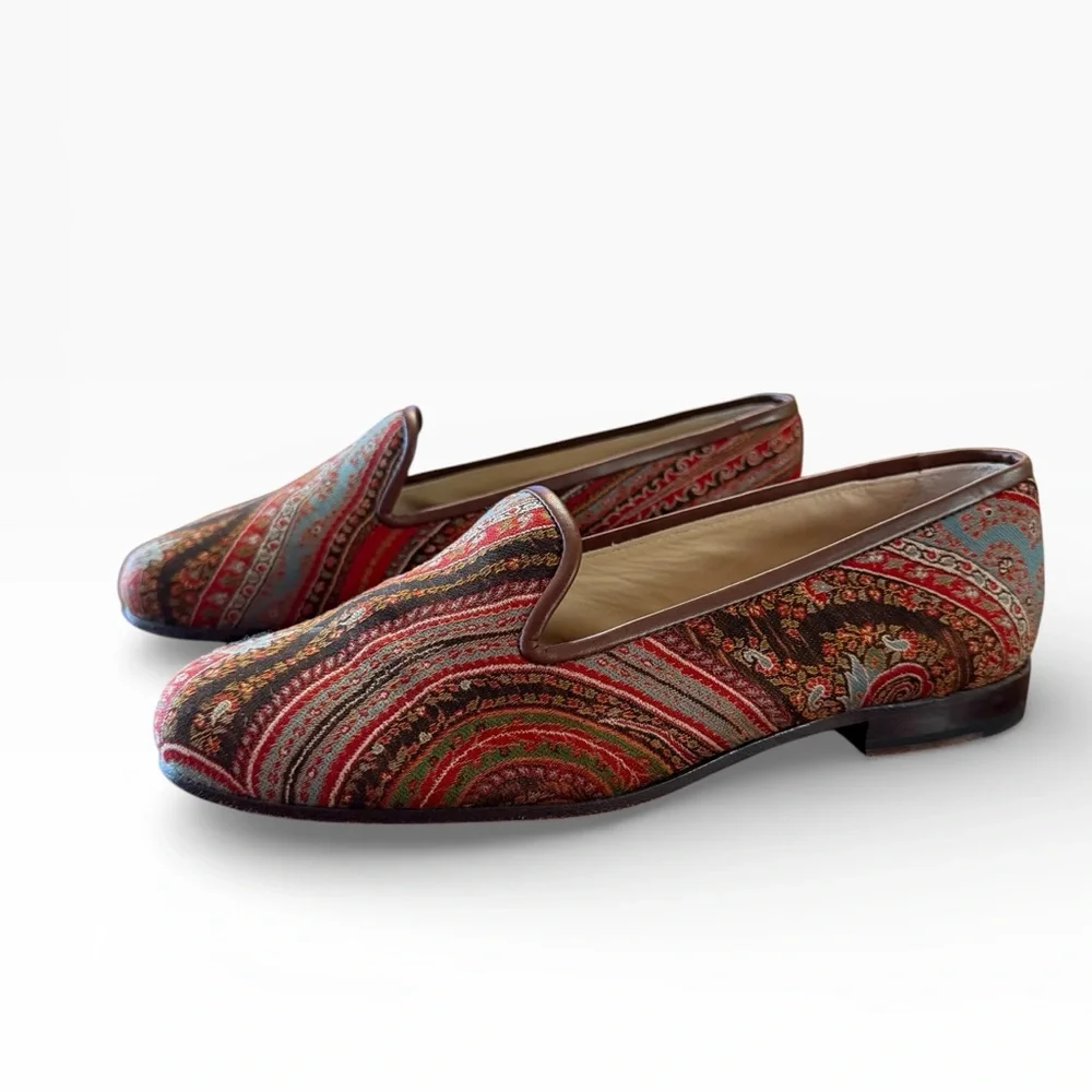 Stubbs & Wooten Paisley Printed Silk Fabric Loafers Size 6